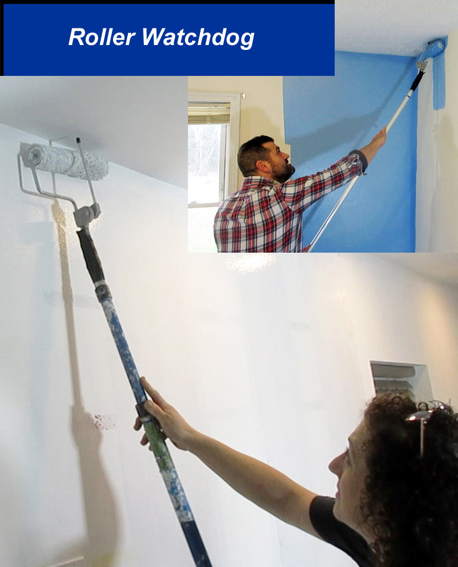 Roller Watchdog Painter's Ceiling Protector in use, protecting ceiling during wall painting