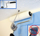Picture of a paint roller with a close-up of the TopStop Professional Roller Guide and a warning to not paint the ceiling accidentally.