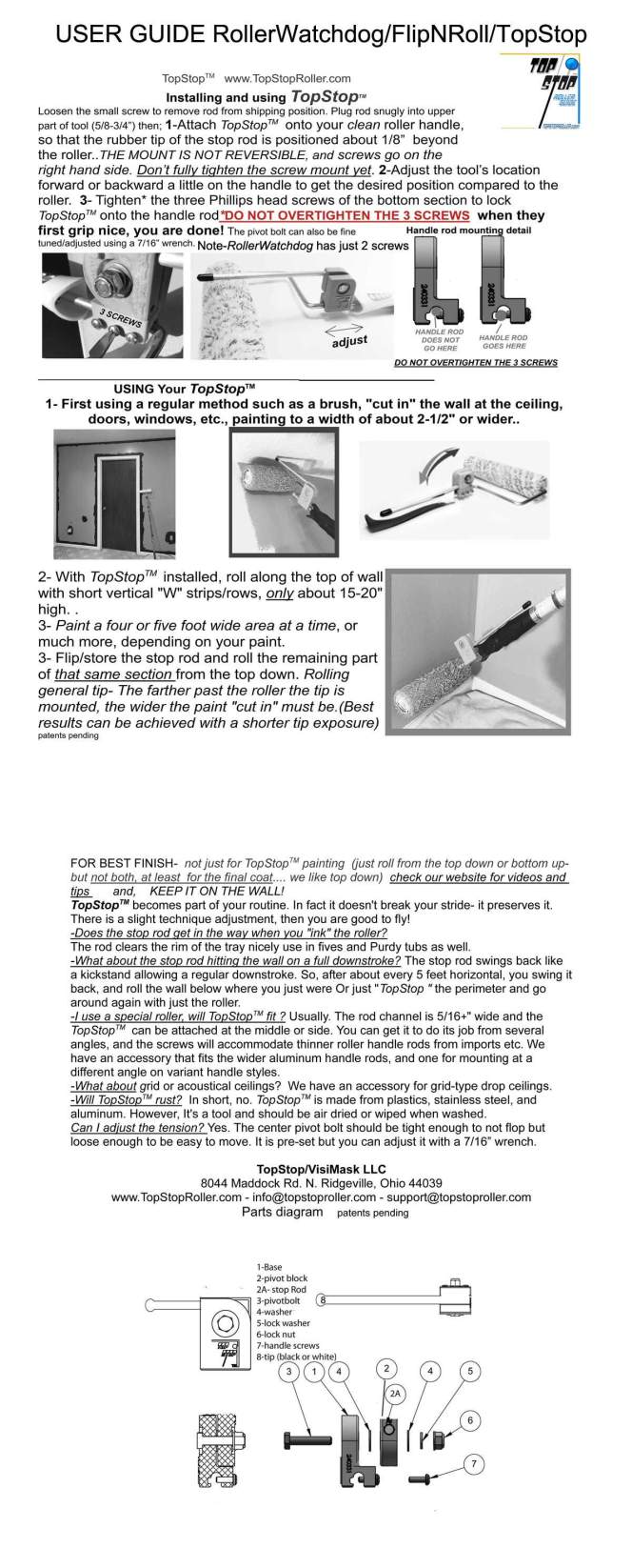 User guide for TopStop roller guide and Roller Watchdog